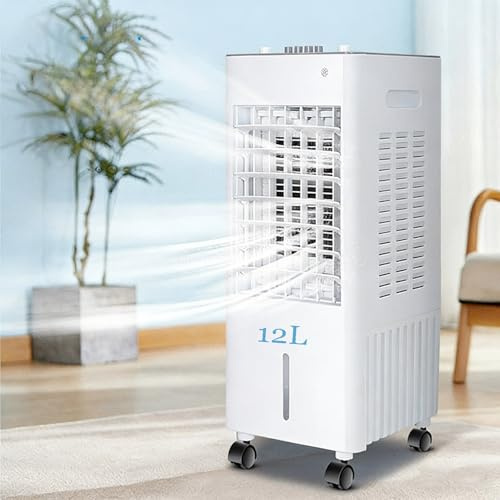 12L Portable Air Cooler with 120° Wide Angle Cooling & Humidification | 90° Auto Oscillation 3-Speed Modes, Dual Water Tanks, Castor Wheels | Energy Saving 75W for Home Office