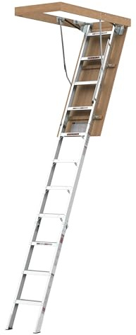 Pull Down Aluminum Attic Ladder with Attic Door Insulation Cover, Attic Stairs for 22.5 x 54 Inch Rough Opening, Folding Attic Stairway Ladder for 7'8-10'3 Ceiling Height, Non-Slip Steps, Silver