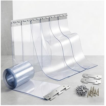 SHINGJING Tenda a strisce in PVC trasparente resistente,kit completo for porta in plastica trasparente,striscia in vinile flessibile, magazzino congelatore(W195xH220cm/W76.77xH86.61in)