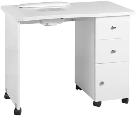 Generisch Nageltisch mit Eingebauter Staubabsaugung, 3 Schubladen, Weiß, 74x50x90 cm, Maniküretisch mit Rollen