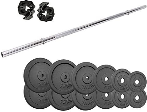 POWER-XTREME 117,5kg Langhantel-Set | 30/31 mm | Langhantel 200cm | Hantelscheiben Gusseisen: 2x 20kg | 2x 15kg | 2x 10kg | 2x 5kg | 2x 2,5kg | 2x 1,25kg