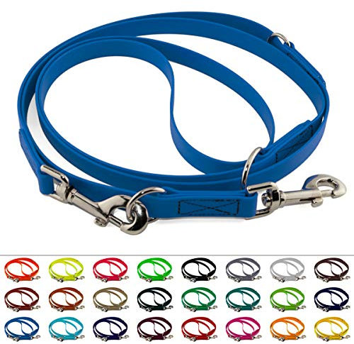 Mehrfach verstellbare BioThane Führleine, 19mm breit, 2m lang, Azurblau, genäht, Doppelleine