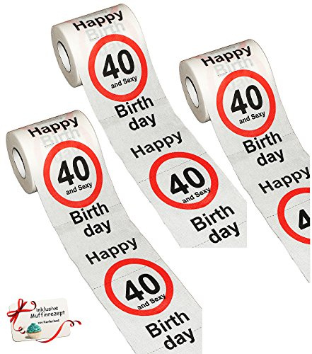 alles-meine.de GmbH 3 Stück Rollen Toilettenpapier - 40. Geburtstag/vierzig und Sexy - Happy Birthday - WC Klopapier Klopapier - 28 m - Verkehrsschild - Geschenkartikel -..