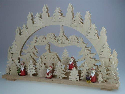 Illuminated Candle Arches with Santas Size = 70x45cm New Erzgebirge Chandelier Bow Illuminated Arch