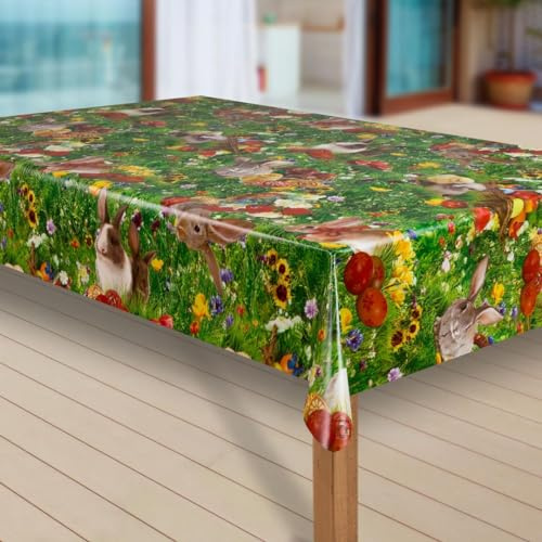 laro Wachstuch-Tischdecke Abwaschbar Wachstischdecke PVC Plastik-Tischdecken Eckig Meterware Abwischbar, Muster:Ostern Blumenwiese Hase, Größe:80x80 cm