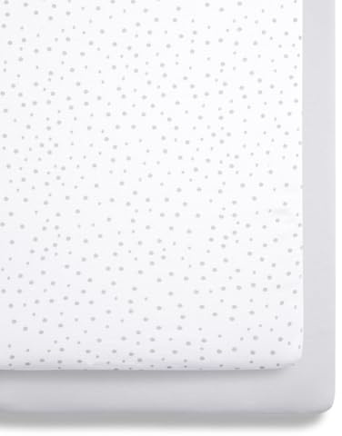 Snuz spannbettlaken 2er-Pack - Jersey-Baumwolle für SnuzPod Babybett Beistellbetten, 40x75,5 cm-44x80 cm, Leicht und Atmungsaktiv, Maschinenwaschbar, Baby Erstausstattung Neugeborene, Grau Gepunktet