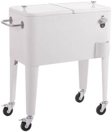 LOLAhome Nevera Carrito Vintage para Exterior, Blanco, 56 litros Capacidad | De Acero con tratamiento Epoxi para Exterior. Carrito de bebidas retro auxiliar con isotermo. Para barbacoa y celebraciones