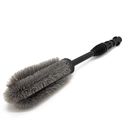 Equip2clean Wheel Cleaning Brush | Soft Bristle Cylindrical Head & Long Handle | Kärcher K Series Compatible Dual Use Hand or Pressure Washer | Alloy Wheel Brush for Car Tyre & Rim Cleaning