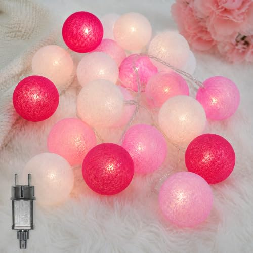 LED Lichterkette Baumwollkugeln mit Stecker, 3,8m 20er Cotton Ball Lichterketten Kugeln Nachtlicht für Weihnachten, Hochzeit, Party, Zimmer, Wohnheim, Innen Deko