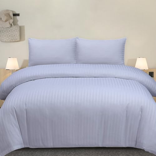 Indus Textiles Duvet Cover Set 100% Egyptian Cotton Satin Stripe 300 Thread Count Luxury Hotel Quality, Single - White