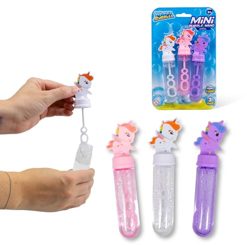 HGL Mini-Bubble-Stäbe mit Einhorn-Motiv, für Kinderparty, Uni, 14,1 x 4,3 x 2,5 cm, 3 Stück
