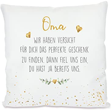 Manufaktur Liebevoll I Kissen mit Sprüchen I Besondere Geschenkidee als Dankeschön, zum Geburtstag und zu Weihnachten (Kissenbezug Oma, wir haben versucht )