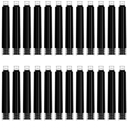 BEILUNER Fountain Pen Set Ink Cartridges Black Color, Value Pack of 24 Refill Ink Cartridges, 2.6 mm Bore Diameter- Preppy Combo for Fine Writing