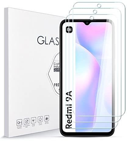 Asoway Protector de Pantalla para Xiaomi Redmi 9A Cristal Templado [3 Piezas], Dureza 9H, Antiarañazos, Antihuellas, Sin Burbujas, Ultra Resistente, Fácil de Instalar