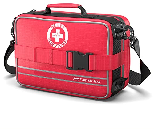 Besst Survivor Kit di primo soccorso completo, kit di primo soccorso di alta qualità con scomparti etichettati per casa, auto, viaggi, campeggio, veicolo, scuola, kit medico resistente agli strappi
