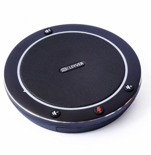 Cleyver Speaker Chat USB, Noir, Haut-Parleur, Conférence, Filaire, USB-A, Jack 3.5mm, 2 Micros 360°, Suppression des Bruits Parasites, Annulation d'Echo, Compatible Tous Softphones, Plug&Play
