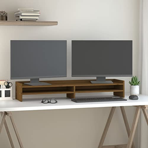 Tidyard Monitorständer Bildschirm Aufsatz Schreibtischaufsatz Bildschirmständer Monitorerhöhung Bildschirmerhöhung Massivholz Kiefer Honigbraun 100x24x16 cm