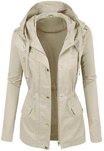 Damen Parka Leichter für, Frühlings- und Sommerjacke mit Kapuze, Damen-Outdoor-Mantel, Reisen, Wandern und Gehen, Durchgehender Reißverschluss, Außenmaterial aus Baumwoll-Twill (Khaki, S)