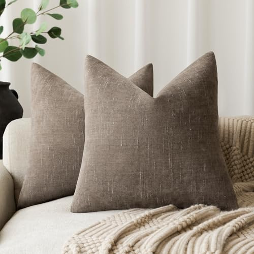 Foindtower Pack of 2 Soft Textured Throw Decorative Pillow Covers Square Accent Solid Cushion Cover Cozy Farmhouse Pillow Case with Zipper for Couch Sofa Bedroom Living Room 18x18 Inch, Taupe