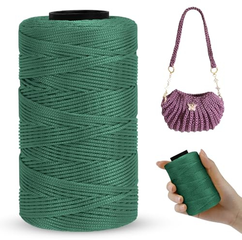 LEREATI Polyester Garn 1mm x 230m Makramee Garn 1mm Baumwollgarn Macrame Cord Polyester-Seil Baumwollkordel für Handtasche, Umhängetasche, Häkeltasche, Strickwaren (Grün)