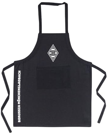 Borussia Mönchengladbach Grillschürze Classic | Offizieller Fanartikel Fohlenshop | Mit Vereinslogo und Schriftzug | Fronttasche | Verstellbares Nackenband | Kochschürze