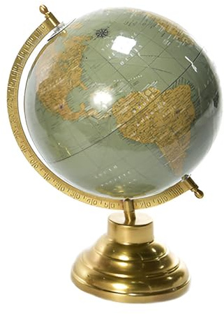 Decor Space Globo terráqueo con base y estructura de latón, alta calidad, resistente (15 x 12 x 22 cm, verde)