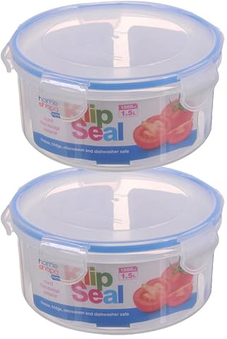 HOMESHOPA Plastic Airtight Food Storage Container, 1.5 Litre 2 Pack Round Leakproof Stackable Container with Clip-Lock Lid, BPA Free Reusable Meal Prep Lunch Box, Microwave Freezer & Dishwasher Safe
