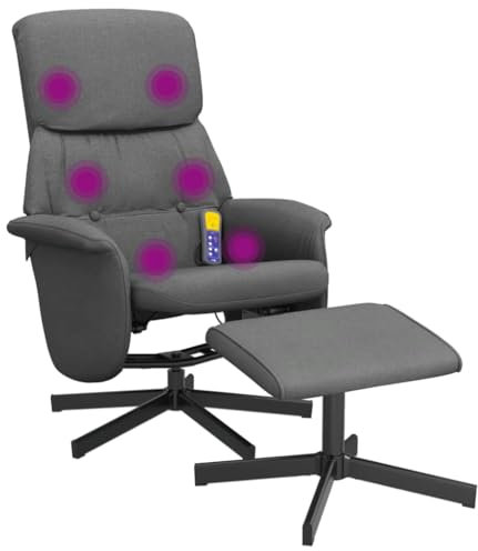 vidaXL Massagesessel, Sessel Verstellbare Rückenlehne, Drehbar Fernsehsessel Relaxsessel mit Fußhocker, Liegesessel Polstersessel Ruhesessel, Dunkelgrau Stoff