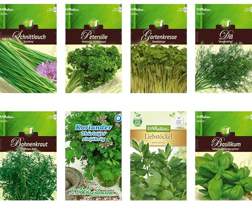 Kräuter Samen Set für Kräutergarten – 8 Sorten Premium Kräutersamen inkl. Basilikum, Petersilie, Schnittlauch – Ideal für Indoor & Outdoor Anzucht