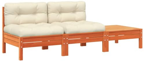 vidaXL Gartensofa 2-Sitzer, Sofa mit Latten-Design, Garten Sitzgruppe mit Kissen Hocker, Gartenmöbel Gartengarnitur Terrassengarnitur Chaiselongue