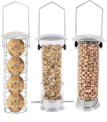 ADEPTNA 3 PACK Hanging Metal Bird Feeder - Hanging Bird Feeder Station for Garden, Backyard, Lawn - Wild Bird Feeders for Nuts, Seeds, Fat Balls