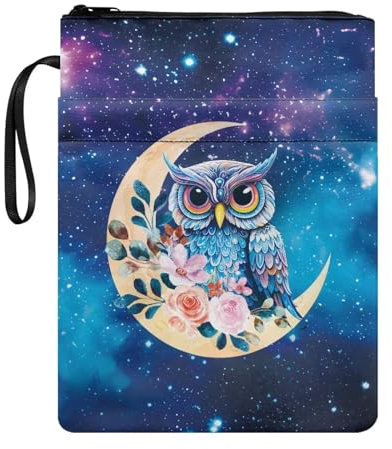 COEQINE Buchumschlag mit Galaxie-Eule, 27,9 x 20,3 cm, tragbar, mit Reißverschluss, Hardcover, Taschenbuch