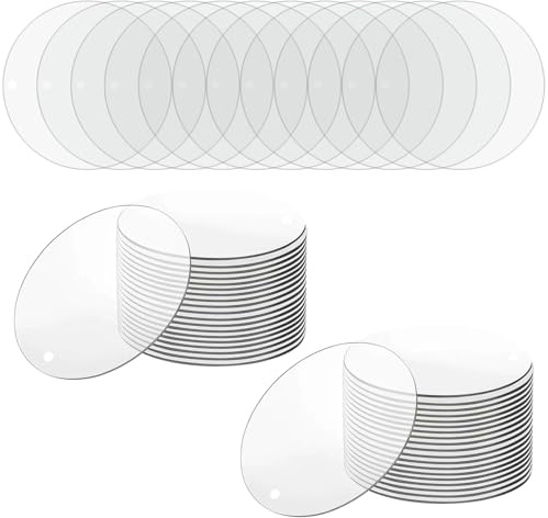 UTMACH 50 stycken 6,5 cm akrylplatta transparent med hål gör-det-själv transparent akrylglas rund 1 mm tjock akrylskivor klara akrylplattor runda för bildram display, målning, gör-det-själv hantverk