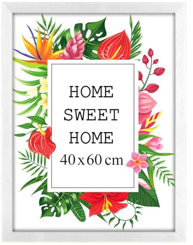 MG Design Cornice 40x60 cm - colore Bianco, in legno, con vetro acrilico - da appendere in verticale o in orizzontale, senza sfondo, per foto, poster, puzzle
