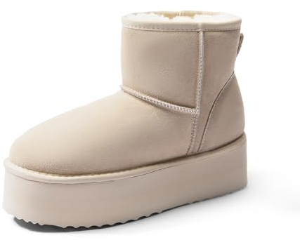 DREAM PAIRS Invernali Stivali da Classici con Plateau da Donna Resistenti Bassi Stivali da Neve Alla Caviglia con Fiocchi Fai da Te FuzzyClassic,Size 39,Sabbia,SDSB2428W