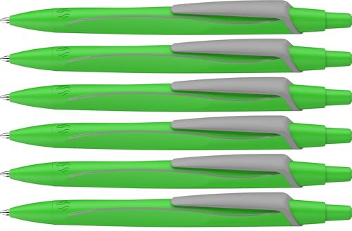 Schneider 131924 Reco Neon Edition Kugelschreiber (aus recyceltem Kunststoff, ausgezeichnet mit Der blaue Engel, Schreibfarbe: blau) neon grün, 6 Stück