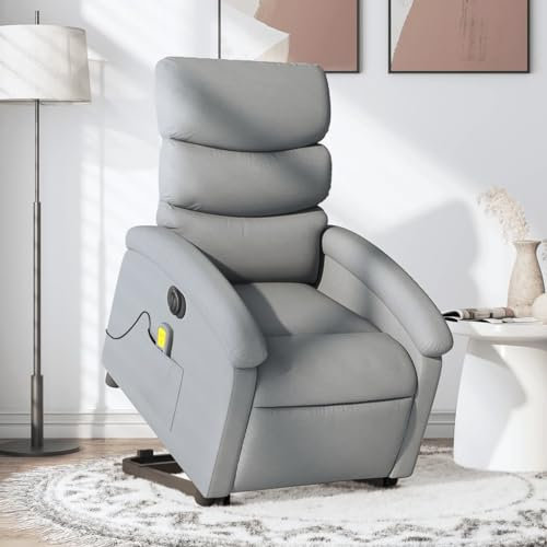 KOIECETA Elektrischer Massagesessel Elektrisch Sessel mit Aufstehhilfe Relaxsessel mit Liegefunktion Vibrationsfunktion Fernsehsessel Sessel Aufstehsessel Hellgrau Stoff