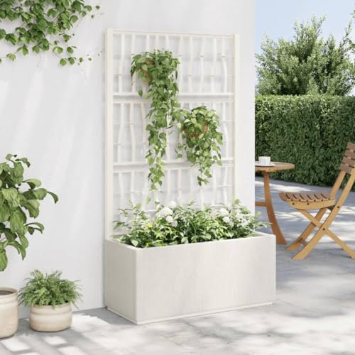 IKAYAA Jardinera con Enrejado PP Jardinera con Celosía Macetero con Soporte para Flores Plantas en Exterior Terraza Jardín Balcón Blanco 80x36x140 cm