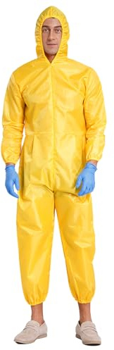 CHICTRY Mens 2pcs Hazmat Suit Jumpsuit Coverall Overalls with Hood Durable Yellow Chemical Suit