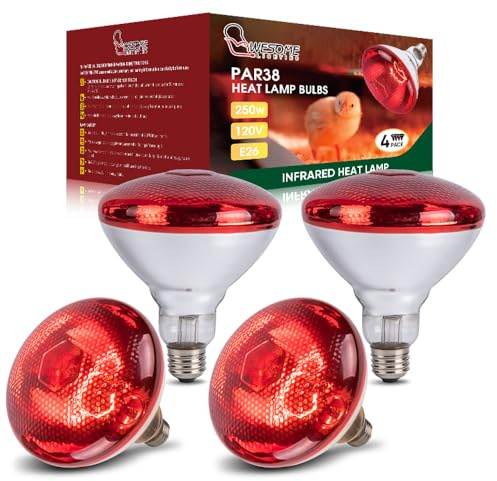 Wesome Lighting 4 Pack 250W Chicken Heat Lamp Bulbs, PAR38 Red Heat Lamp for Chicks, Infrared Reflector Heating Bulbs for Brooder Heater, Infrared Heat Lamp for Pet, Bathroom, Food