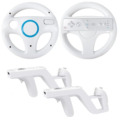 DTianSir 4Pcs Mario Kart Steering Wheels and Zapper Light Gun Compatible with Nintendo Wii/Wii U Remote Controller(2 Wheels & 2 Gun Triggers)