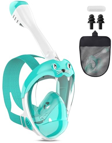 BBLTIFF Maschera Snorkeling Integrale, Maschera Subacquea Bambini, Maschera da Snorkeling con Vista Panoramica a 180°, Anti Appannamento Maschere da Immersione per Bambini dai 4-12 Anni (XS, Verde)
