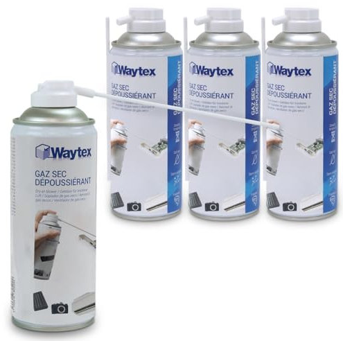 Waytex Lot de 4 Dépoussiérants Spray Air sec 400ml Ultra Puissant 5 bars, Bombes d’Air Comprimé Nettoyant pour PC, Clavier, Appareil Photo et Composants électroniques, avec buse précision