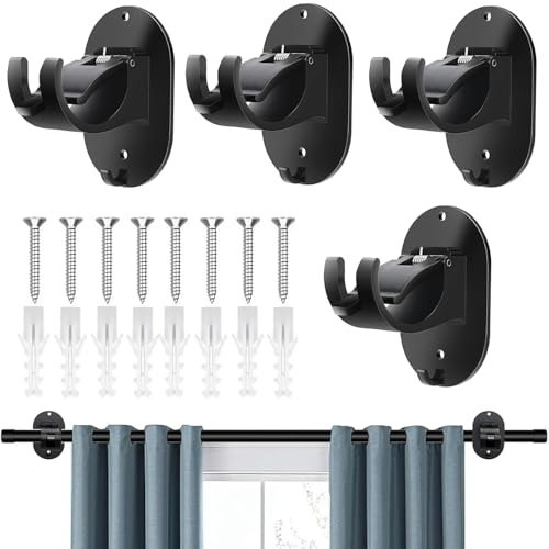 Guyode 4 Pezzi Staffa Autoadesivi per Aste per Tende, Ganci per Tende Senza Bucare, ABS Ganci Adesivi per Tendes, Regolabile Supporti per Bastoni Tendes per Soggiorno Camera da Letto Bagno