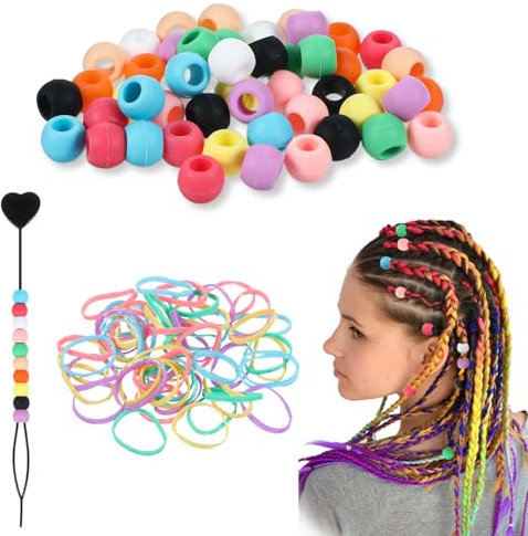 Nogeqi 50 Stück Silikon Haarperlen Hair Beads for Braids Bunt Haar Perlen für Haare Klein Rund Silikon Haarperlen Silikonperlen Haare für Haarzöpfe Dreadlocks Schmuck DIY