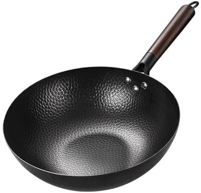 Sartén de hierro tradicional de acero al carbono de 32 cm, antiadherente, para cocina, woks, sartenes, sartenes, tapas para todas las estufas (S)