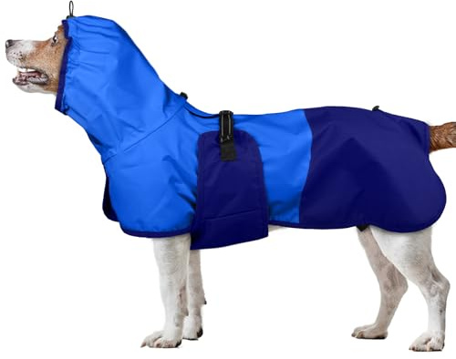 Impermeabile per Cani Taglia Media, Giacca Antipioggia Capottino Poncho Coperta Impermeabile Cani Mantellina Antivento Pioggia Impermeabile Riflettente con Cappuccio(Blu, M)