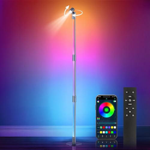 Warmiehomy LED Floor Lamp, 360° RGB Detachable Corner Floor Lamp with Spotlight, Standing Lamp Music Sync&Timing, App&Remote Control Corner Decorative Lighting for Living Room Game Room, Dark Grey