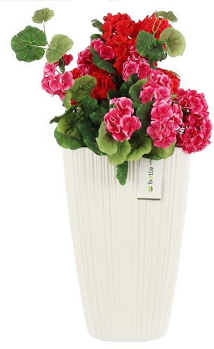 botle Pot de fleurs avec insert - Couleur : blanc - Carré - 39 x 39 cm - Hauteur : 60 cm - Belles rainures élégantes - Surface mate - En plastique mat - Moderne et glamour - Pour terrasse, jardin