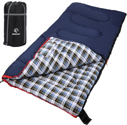REDCAMP Sac de couchage XXL en coton 3-4 saisons pour adultes - Sac de couchage compact en flanelle confortable - Pour l'extérieur, l'hiver, la randonnée, le camping, la randonnée et les voyages